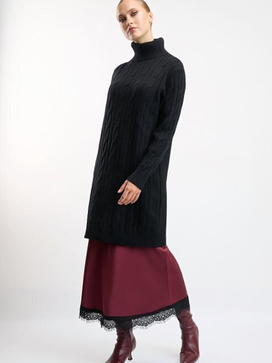 Mini Knitted Turtleneck Dress Black