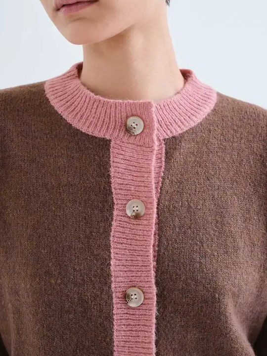 Long Women's Knitted Cardigan with Buttons Brown