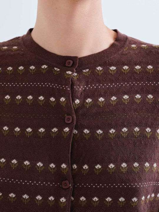 Long Women's Knitted Cardigan with Buttons Brown