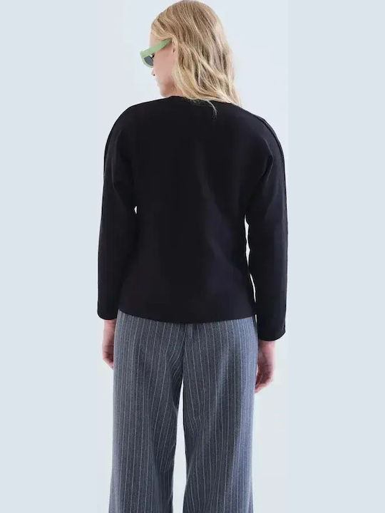 Long Women's Knitted Cardigan with Buttons Black
