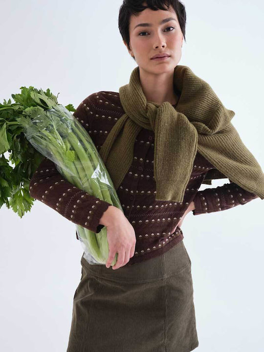 Long Women's Knitted Cardigan with Buttons Brown