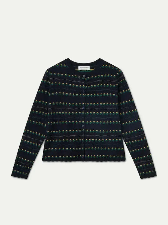 Long Women's Knitted Cardigan with Buttons Blue