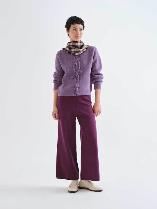 Lange Gestrickte Damen Strickjacke Lila