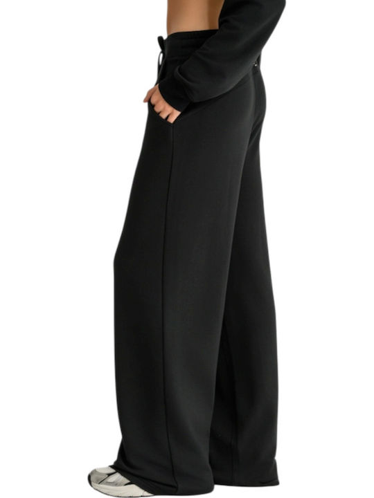 Flared Fleece Black Tracksuit Trousers