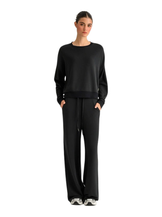 Flared Fleece Black Tracksuit Trousers