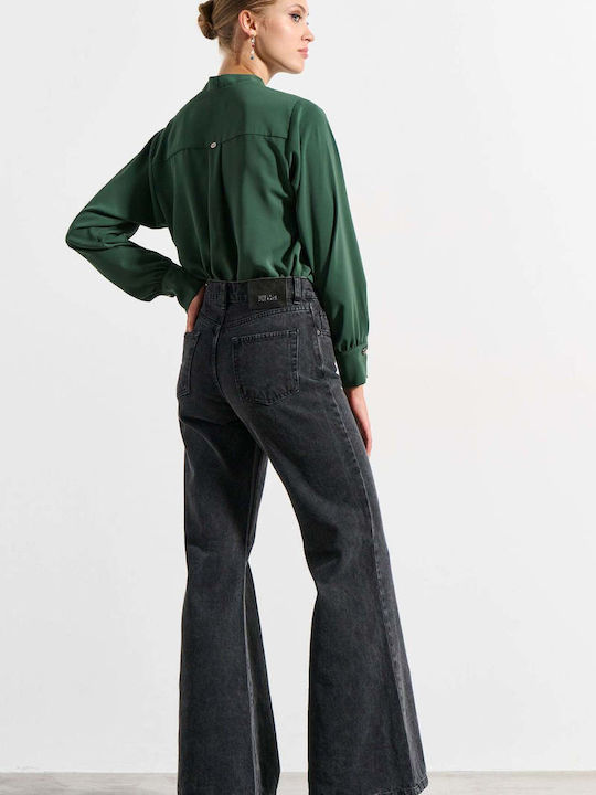 Damen Jeans Hosen Ausgestellt Schwarz