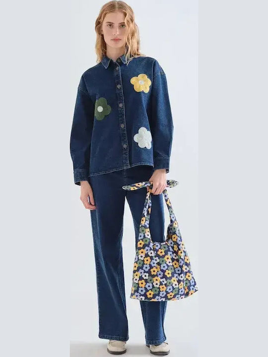 Long Sleeve Women's Denim Shirt Blue