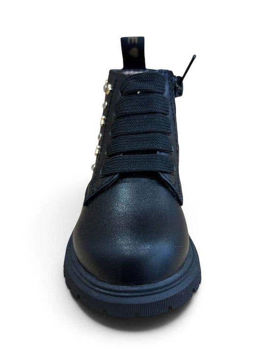 Leder Kinderstiefel mit Reissverschluss Schwarz