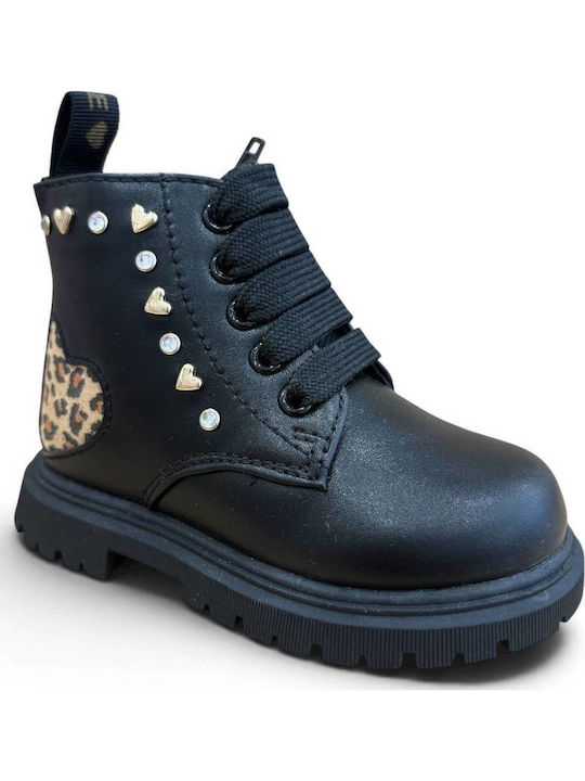 Leder Kinderstiefel mit Reissverschluss Schwarz
