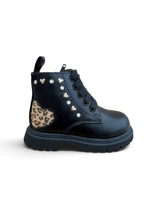 Leder Kinderstiefel mit Reissverschluss Schwarz