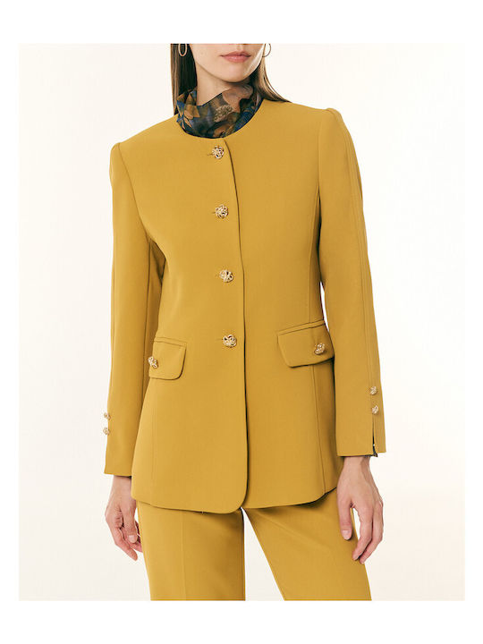 Forel Damen Krepp Tailliertes Blazer Mustard