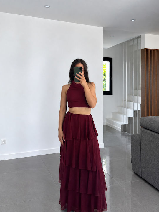 Kit With High Waist Burgundy Skirt