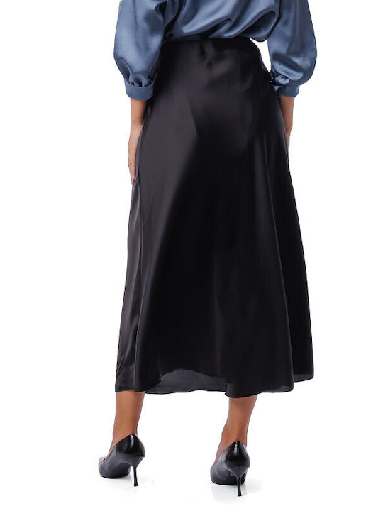 Satin Midi Skirt Black