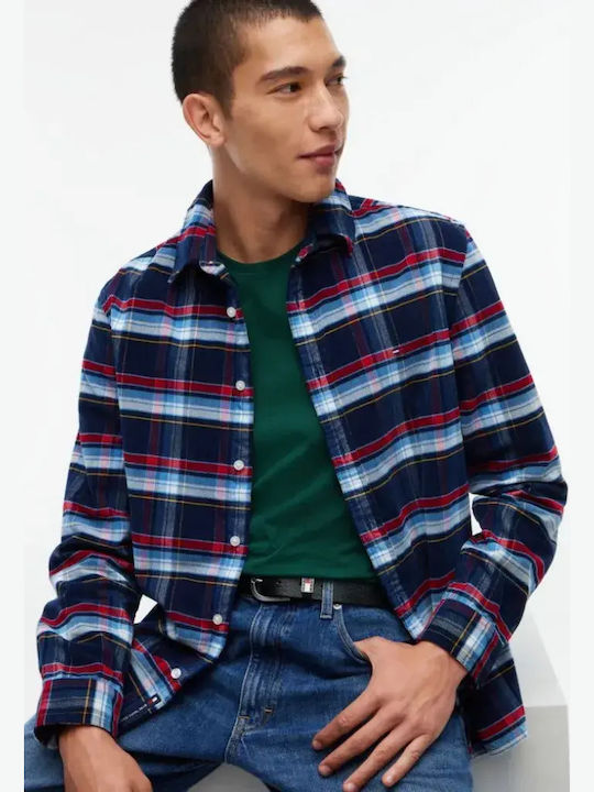 Long Sleeve Corduroy Checked Shirt Dark Blue Check