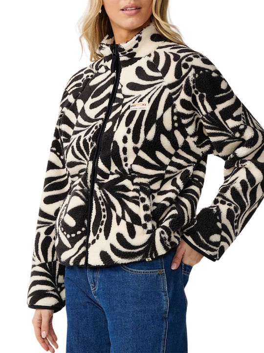 Fleece Damen Strickjacke mit Reissverschluss Schwarze