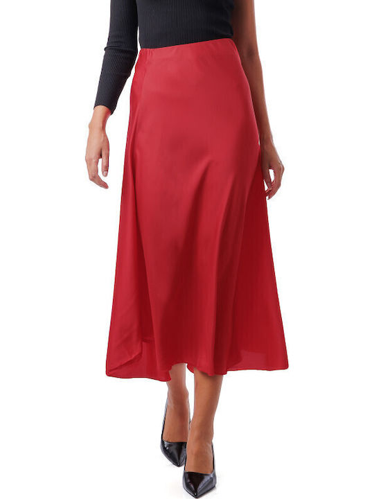 Satin Midi Skirt Red