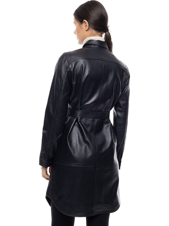 Leather Women's Double Sided Jacket for Winter Black