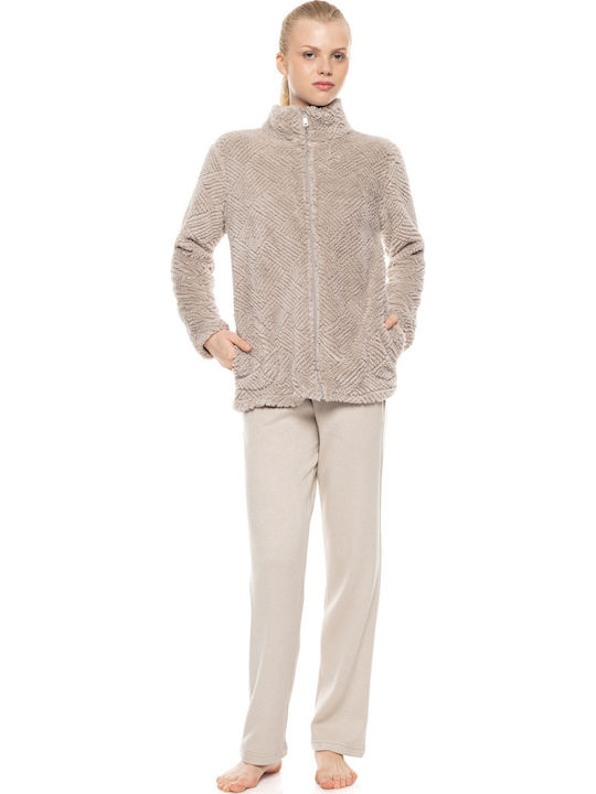 Pink Label Winter Women's Fleece Robe Sand