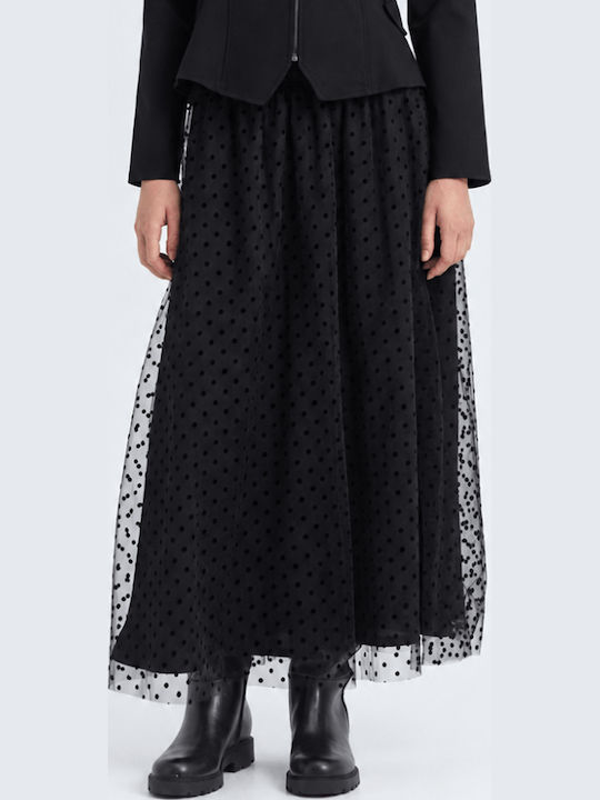 Midi Rock mit Tüll Polka Dot Schwarze