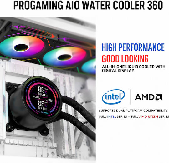 ProGaming IceView 360 Wasserkühlung AIO CPU mit 3 Lüfterabmessung 120mm und ARGB Beleuchtung
