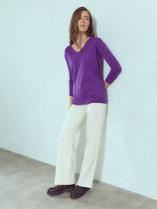Celestino Damen Pullover V-Ausschnitt Lila
