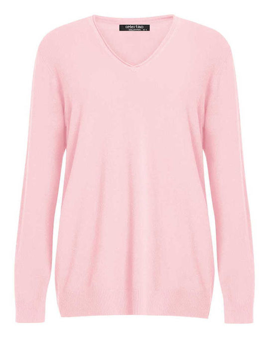 Celestino Damen Bluse V-Ausschnitt Rosa Hell