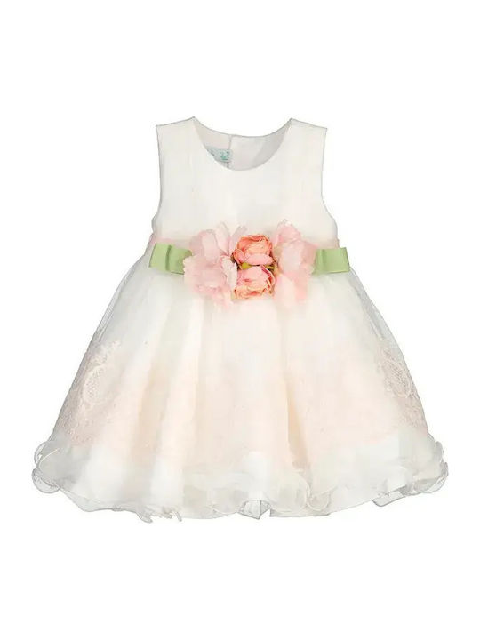 Kinderkleid Ärmellos Tüll Cream-salmon