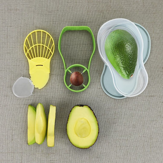 Avocado Storage Container 5in1 Flippy Airtight Refrigerator Plastic Cutting Peeling Slicing Device 14x4x7 Cm Green