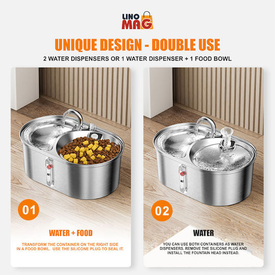 Linomag Fântână Automată din Oțel Inoxidabil pentru Câine & Pisică 3lt 28x11.5x18.4cm