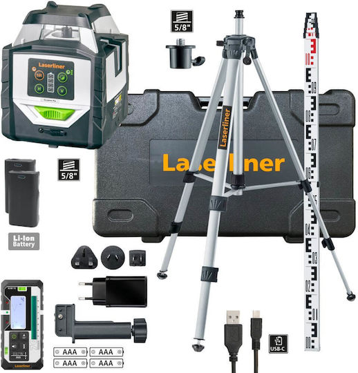 Laserliner Duraplane Plus G360 Set 175cm Self-Leveling Rotary Laser Level Green Beam 7.4V with Working Range 70m