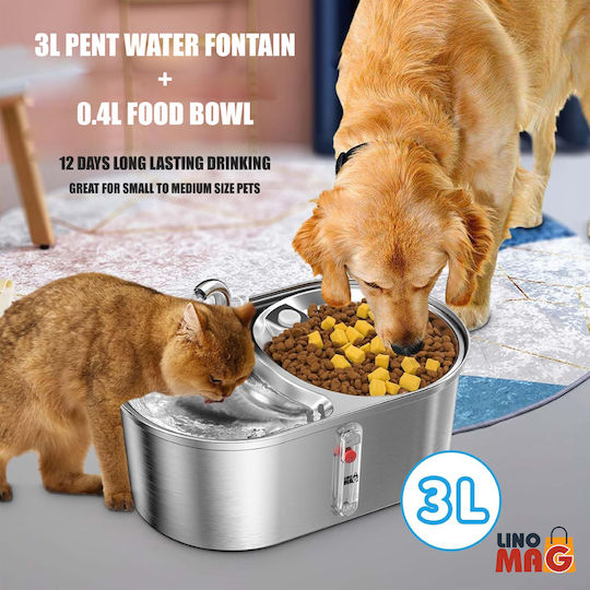 Linomag Fântână Automată din Oțel Inoxidabil pentru Câine & Pisică 3lt 28x11.5x18.4cm