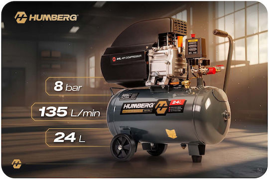 Humberg Κομπρεσέρ Αέρος 85dB με Ισχύ 2hp και Αεροφυλάκιο 24lt