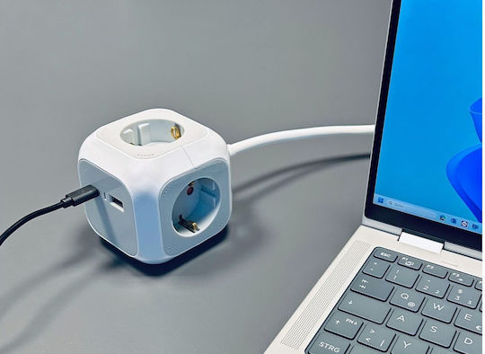 Brennenstuhl PowerCube 4 Steckdosenleisten mit USB-A, Schalter und Kabel 1.4m