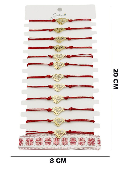 Martisor Bracelet Women Jolie Heart Clover Design Set 12 Pieces Gold Stainless Steel Pendant Adjustable Braided Red Cord Martisor Bracelet Women Jolie Heart Clover Design Set 12 Pieces Gold Stainless Steel Pendant Adjustable Braided Red Cord
