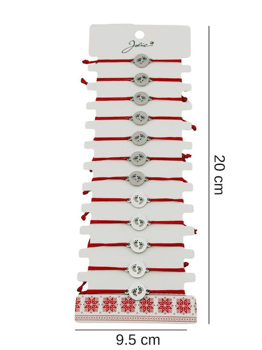 Women's Martisor Bracelet Jolie Footprint Design In Circle Set 12 Pieces Silver Stainless Steel Pendant Adjustable Red Cord Women's Martisor Bracelet Jolie Footprint Design In Circle Set 12 Pieces Silver Stainless Steel Pendant Adjustable Red Cord