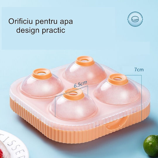 Formă de gheață Rotundă Din Plastic Cu 4 Locuri Portocalie 125161