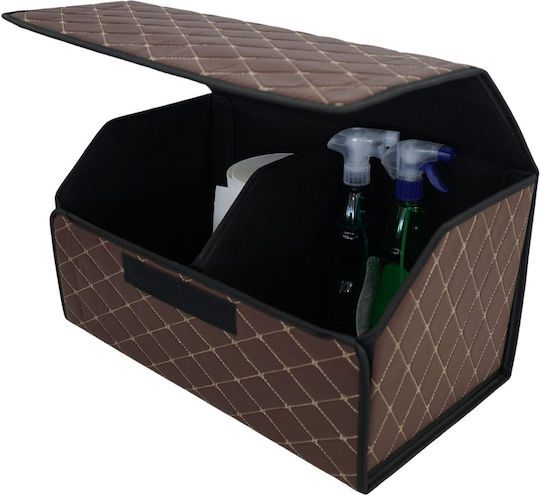 Cutie de Depozitare pentru Mașină Flippy Premium Organizator pentru Portbagaj Geantă Multifuncțională din Piele Ecologică Rezistentă la Uzură Pliabilă 2 Compartimente de Depozitare Maro Havana 55 X 30 X 30cm