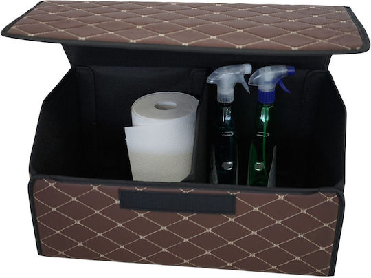 Cutie de Depozitare pentru Mașină Flippy Premium Organizator pentru Portbagaj Geantă Multifuncțională din Piele Ecologică Rezistentă la Uzură Pliabilă 2 Compartimente de Depozitare Maro Havana 55 X 30 X 30cm