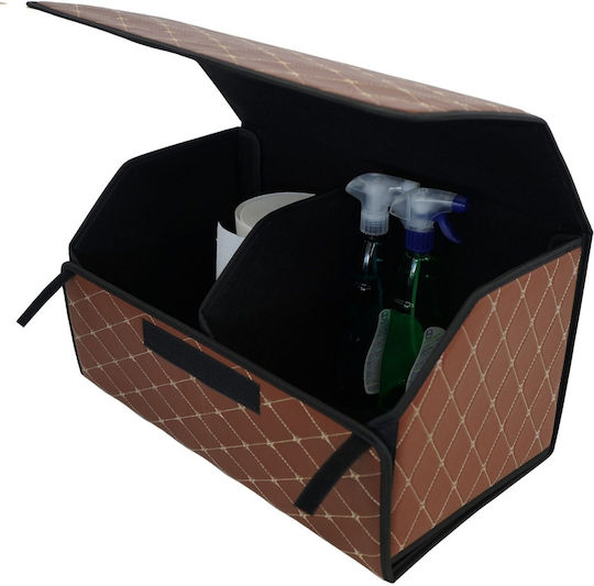 Cutie de Depozitare pentru Mașină Flippy Premium Organizator pentru Portbagaj Geantă Multifuncțională din Piele Ecologică cu 2 Compartimente de Depozitare Pliabilă Rezistentă la Uzură Maro Închis 55 X 30 X 30cm
