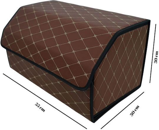 Cutie de Depozitare pentru Mașină Flippy Premium Organizator pentru Portbagaj Geantă Multifuncțională din Piele Ecologică cu 2 Compartimente de Depozitare Pliabilă Rezistentă la Uzură Maro Închis 55 X 30 X 30cm