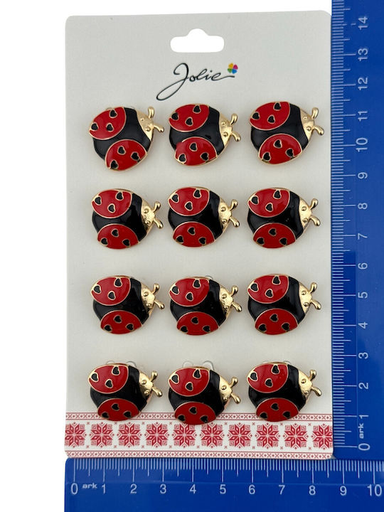 Set 12 Spring Martisor Brooches Jolie Ladybug Design Red-black