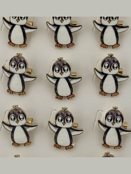 Set 12 Children's Penguin Martisor Brooches Jolie Metal Brooches Lacquered Look 2.5 X 3 Cm Each White