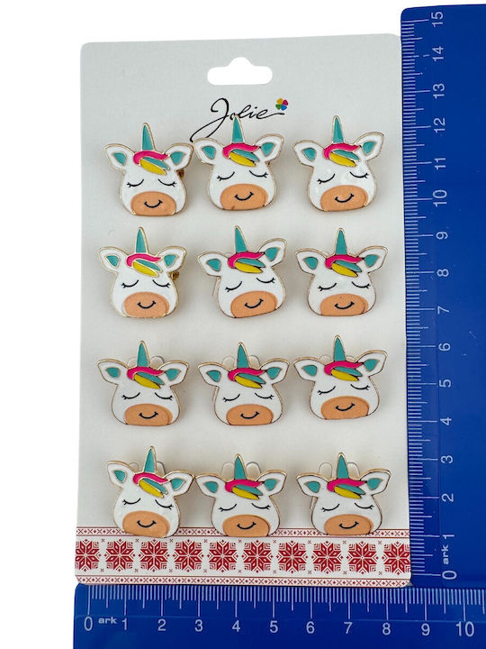 Set 12 Pinuri Mărțișor Copii Jolie Unicorn Model Ochi Închiși Multicolor