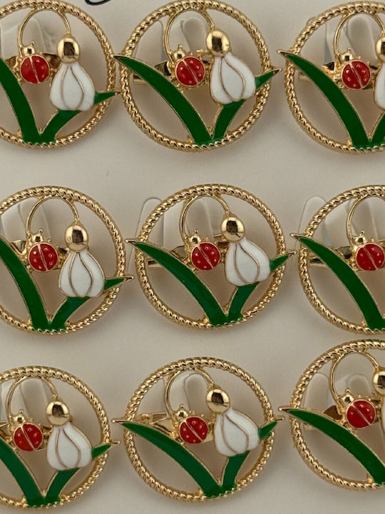 Set 12 Spring Martisor Brooches Jolie Snowdrop Model Ladybug In Circle