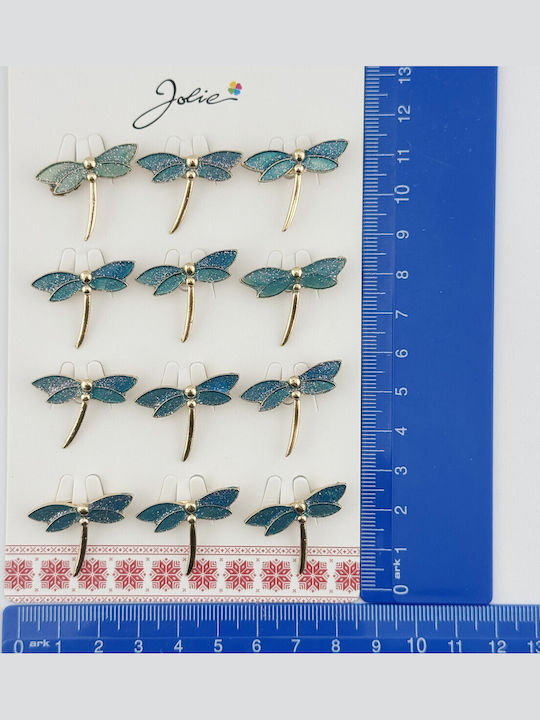 Set 12 Pinuri Tradiționale Mărțișor Jolie Model Libelulă Pinuri Metalice Cu Aspect Lăcuit 2.5 X 2.5 Cm Fiecare Verde