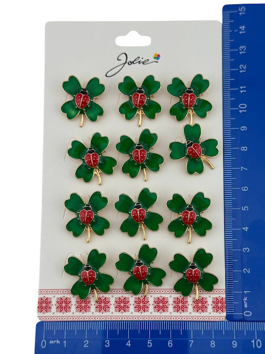Set 12 Pinuri Martisor De Primăvară Jolie Păpădie Pe Design Trifoi Verde