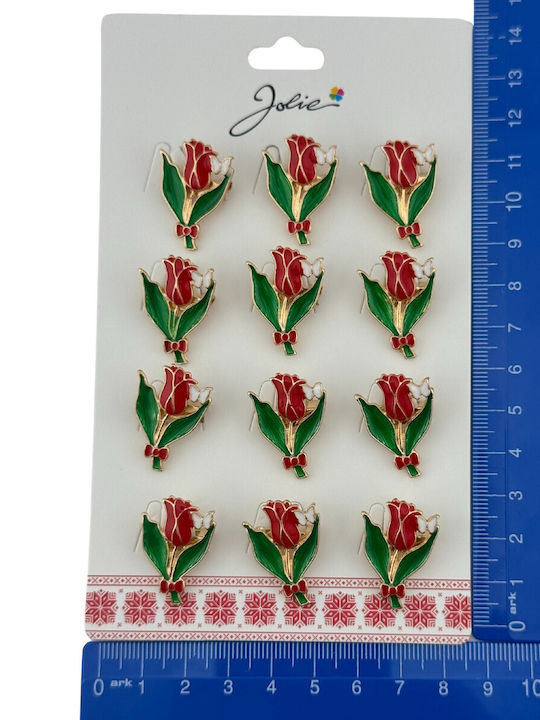Set 12 Spring Martisor Brooches Jolie Red Tulip Design