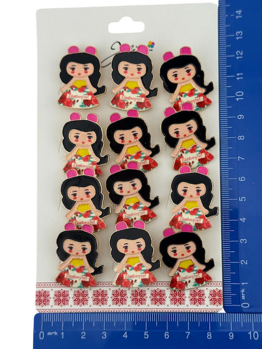 Set 12 Pinuri Mărțișor Copii Jolie Fată Model Zâmbet Mesaj Multicolore