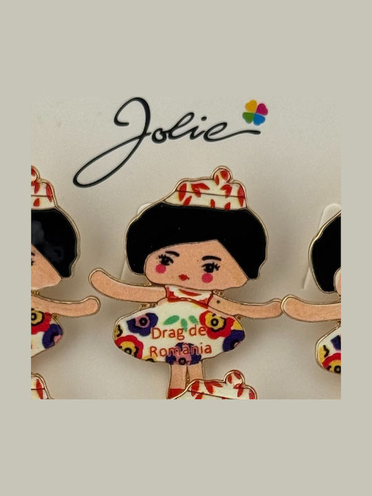 Set 12 Pinuri Mărțișor Copii Jolie Fată Design Coroană Mesaj „love From Romania” Multicolore