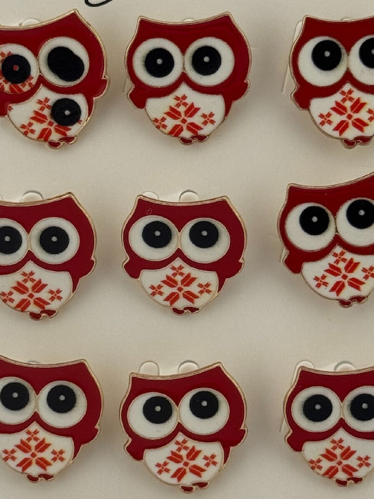Set 12 Pinuri Martisor Copii Jolie Bufniță Design Roșii Albe